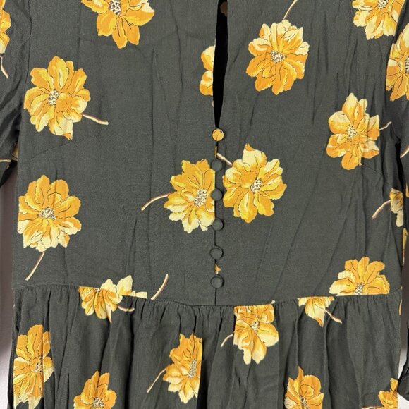 Madewell Effie Floral Tiered Midi Dress XS Dried Olive Button Front Boho Fal - Picture 4 of 8